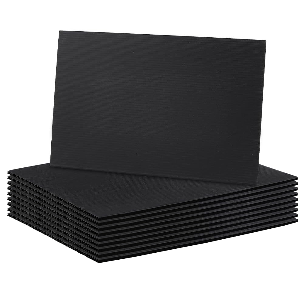 BENECREAT 10 Sheets Black Corrugated Plastic Sheets, 20x30cm Blank Yard Signs Poster Board for Offices Outdoor Garden, 4mm Thick