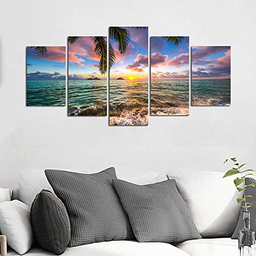 Ocean Beach Wall Art Canvas Print Sea Picture Painting Home Living Room Bedroom Office Decor Sunset (Over Size 60inch x…