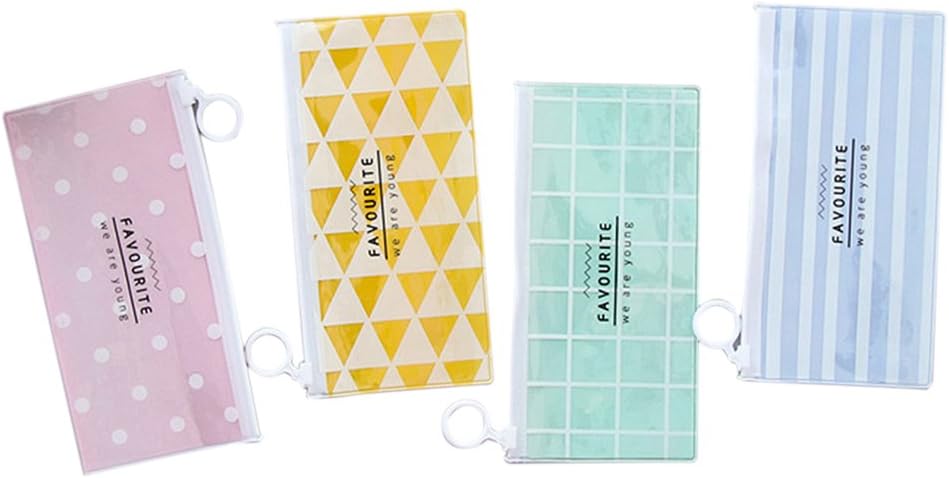 Kanggest 4Pcs Cute Pencil Case Simple Design Clear Pencil Stationary Storage Bag Zipper Pouch for Students Boys Girls Kids School Office Supply(Random Color) Size 18.5 * 9.5cm