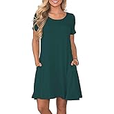 WNEEDU Women's Summer Casual T Shirt Dresses Short Sleeve Swing Dress with Pockets