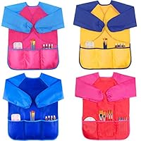 Zkptops 4 Pack Kids Art Smock Colorful Waterproof Children Art Aprons Artist Painting Aprons with Long Sleeve 3 Roomy Pockets for Age 3-8 Years