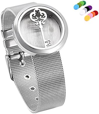 Multi-design Mesh Band Aromatherapy Jewelry Perfum Essential Oil Diffuser Bracelet Gift for Mother Gift (Silver-Key)