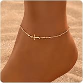 NONAMOIS Ankle Bracelets for Women Dainty 18K Gold Plated Anklet Waterproof Round Beaded Paperclip Herringbone Pearl Chain Anklets Waterproof Beach Foot Jewelry
