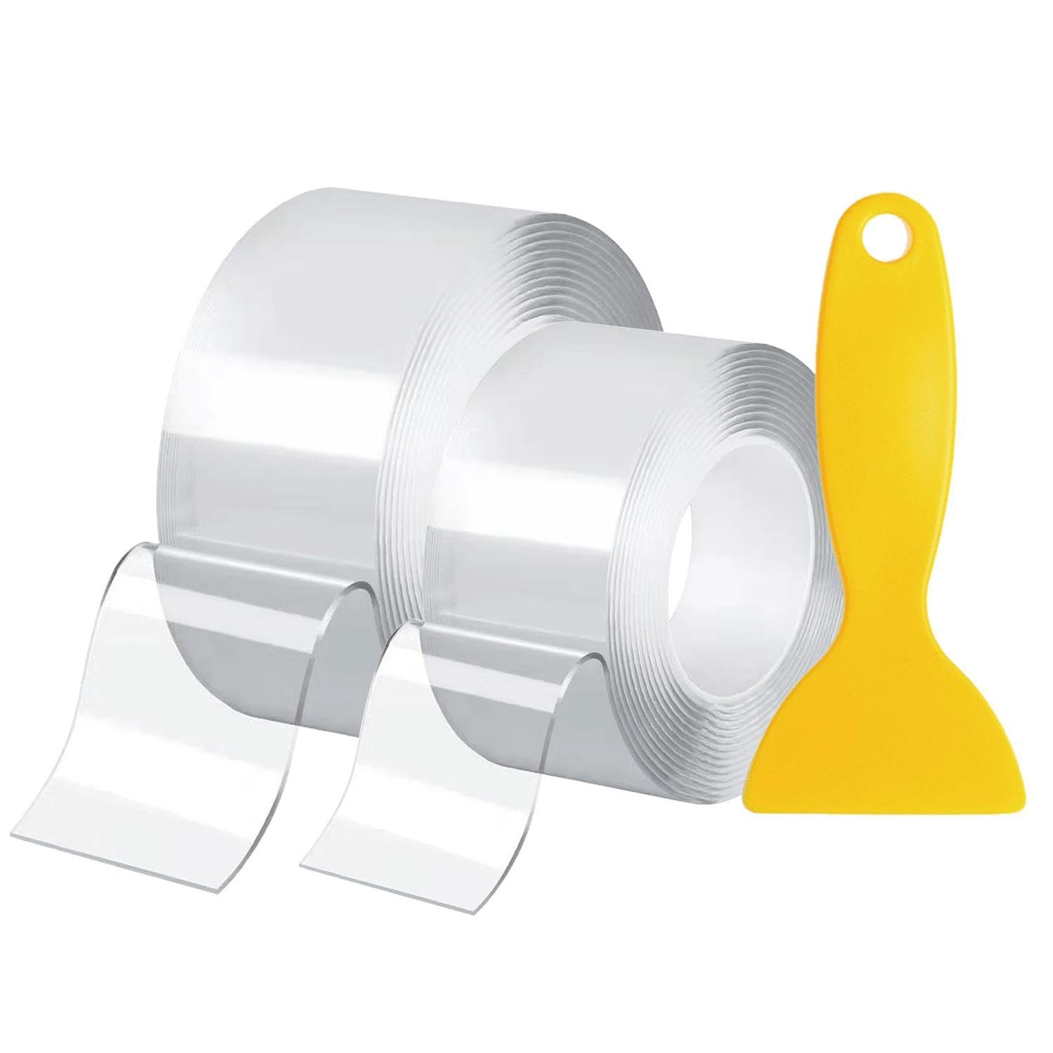 2 Rolls of Clear Double Sided Tape with 1 Small Scraper, Waterproof Sealing Tape, Double Sided Fixing Tape, Seam Sealer for Bathroom, Kitchen