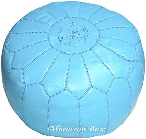 Moroccan Buzz 18-Pound Premium Stuffed Leather Pouf Ottoman, Sky Blue