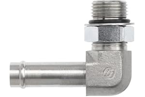 Brennan Industries 4601-04-04-NWO-FG Forged Steel 90 Degree Elbow Adapter, Nut Washer O-Ring, 7/16"-20 AORB Thread, 1/4" Hose Barb x 7/16"-20 Male Adjustable O-Ring Boss, 0.438" Flats