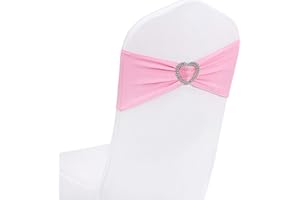 WYFMYD Pink Chair Sashes for Wedding Pink Sashes for Chairs 25 Pack Stretch Chair Sashes Band with Heart Buckle Slider Wedding Sashes Bows for Banquet Party Decorations