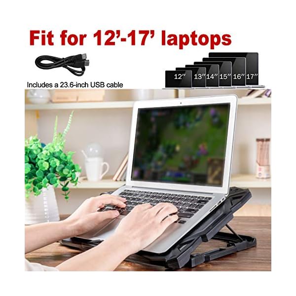 Pccooler-Laptop-Cooling-Pad-Laptop-Cooler-with-5-Quiet-BlueLED-Fans-for-12-173-Inch-Laptop-Dual-USB-20-Ports-Portable-6-Angle-Adjustable-Laptop-Stand-for-Gaming-Laptop Pccooler Laptop Cooling Pad, Laptop Cooler with 5 Quiet Red LED Fans for 12-17.3 Inch Laptop, Dual USB 2.0 Ports…