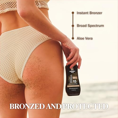 Australian Gold Instant Bronzer Water Resistant Sunscreen Spray Gel SPF 15, 8 Ounce