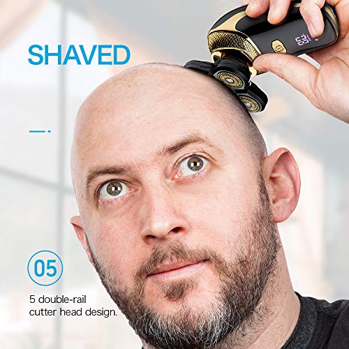 Flowind Electric Razor for Men Bald Head Shavers 5 in 1 Grooming Kit Cordless Rechargeable Beard Trimmer Nose Hair Clippers Shaving Kit Waterproof Rotary Shaver LED Display