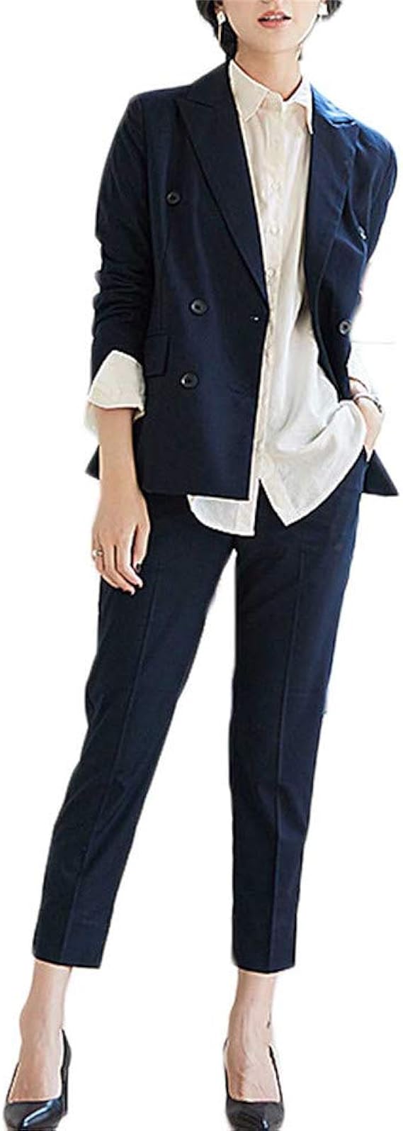 Amazon スーツ女性２点セット 長袖ジャケット 九分丈パンツ ファッション 修身 着痩せ レジャー 事務服 レディース ビジネス フォーマル 通勤 パンツスーツ 通販
