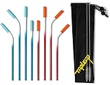Reusable Metal Drinking Straws, Tapleap Stainless Steel Straws with 2 Carrying Bags and Brush Fit all Tumblers like YETI Atlin Rtic (0.25" Dia, 10.5" & 8.5" long) (Red&Blue)
