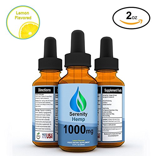 Serenity Hemp Oil - 2 fl oz 1000 mg (Lemon) - Certified Organic - Relief for Stress, Inflammation, Pain, Sleep, Anxiety, Depression, Nausea - Rich in Vitamin E, Vitamin B, Omega 3,6,9 and More!