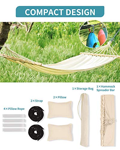 deepee Garden Hängematte aus Baumwolle mit Verlängerungsstangen und 2 Kissen, 220 x 120 cm, Tragkraft 300 kg, Doppelte… – Bild 6