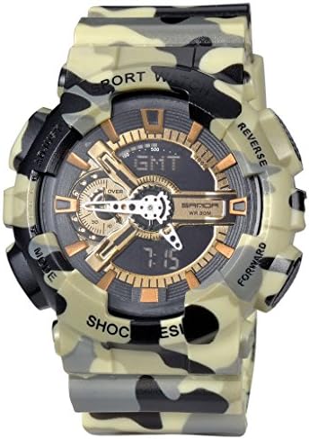 Military Mens Sport Camouflage Quartz Electronic LED Back Light Alarm Watch For Boys Yellow