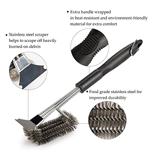 image for CO-Z Stainless Steel 3 in 1 BBQ Grill Brush and Scraper 18 Inches with