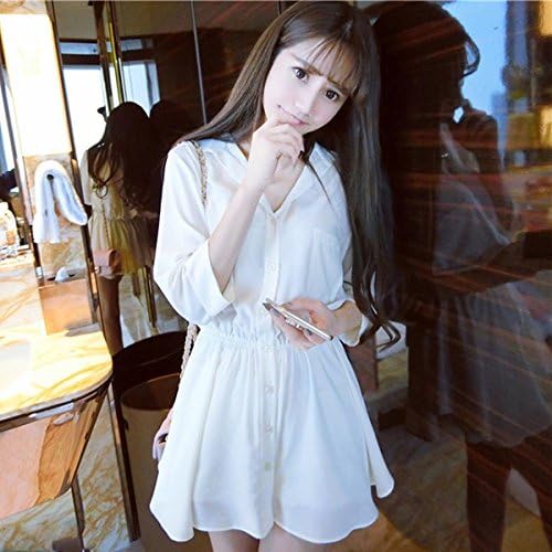 Amazon レディース ファッション ワンピース シャツワンピ レディースワンピ モテコード チュニック 清潔感抜群 ウェストゴム 白 折り襟 ホワイト ホワイト フリー ワンピース チュニック 通販