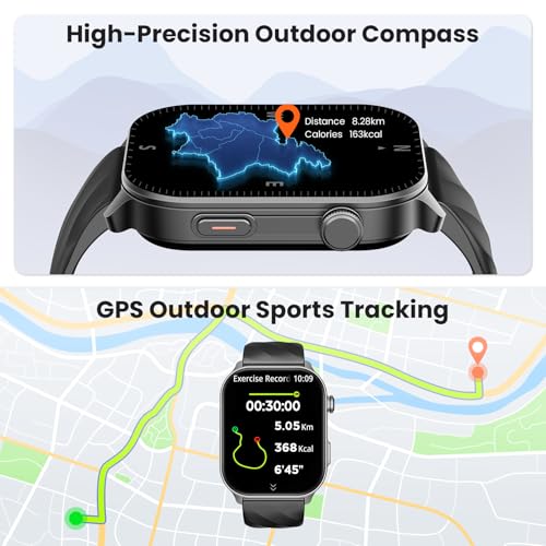 Smart Watch Men Women, 2.01" HD Smartwatch with GPS, Bluetooth Calls, Smart Watches with 110+ Sports, Sleep Monitor/Heart Rate Monitor/SpO2/Pedometer, 5ATM for Android iOS-Black