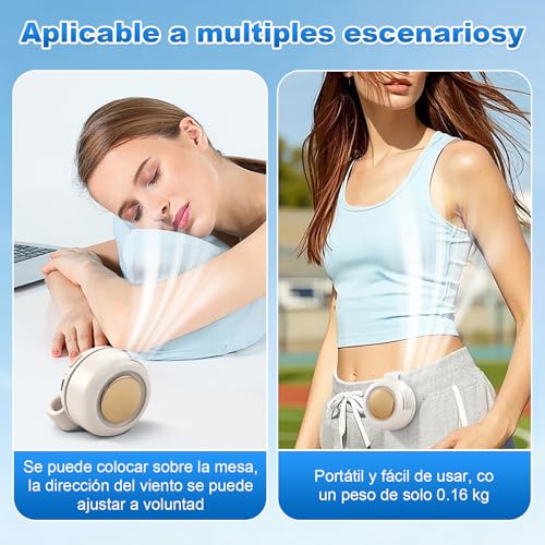 Mini Ventilador Portátil con Clip, 3 Velocidades, 360° Giratorio, Ajustable y Ciclónico, Ideal para Camisa, Oficina, Viajes y Exterior, Color Blanco, Carga Tipo C