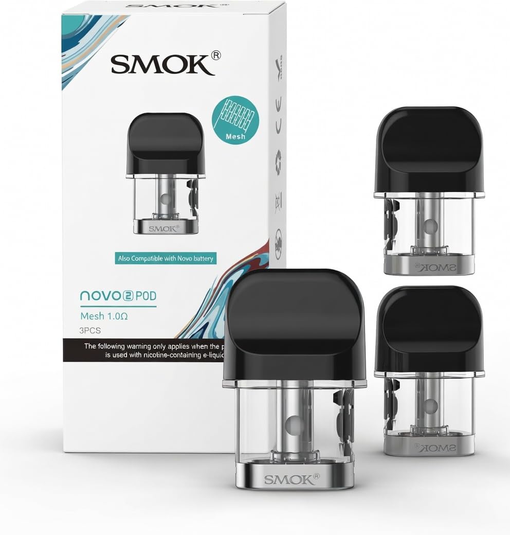 SMOK NOVO 2 Replacement Pods 1.0 Ohm Mesh [Transparent Black] 3 Pack 2ml for NOVO 2 Kit UK Compliant Nicotine Free