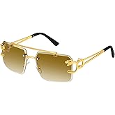 Dollger Rimless Sunglasses for Men Square Fashion Shades Tinted Lens Metal Frameless Rectangle Y2K Glasses UV400