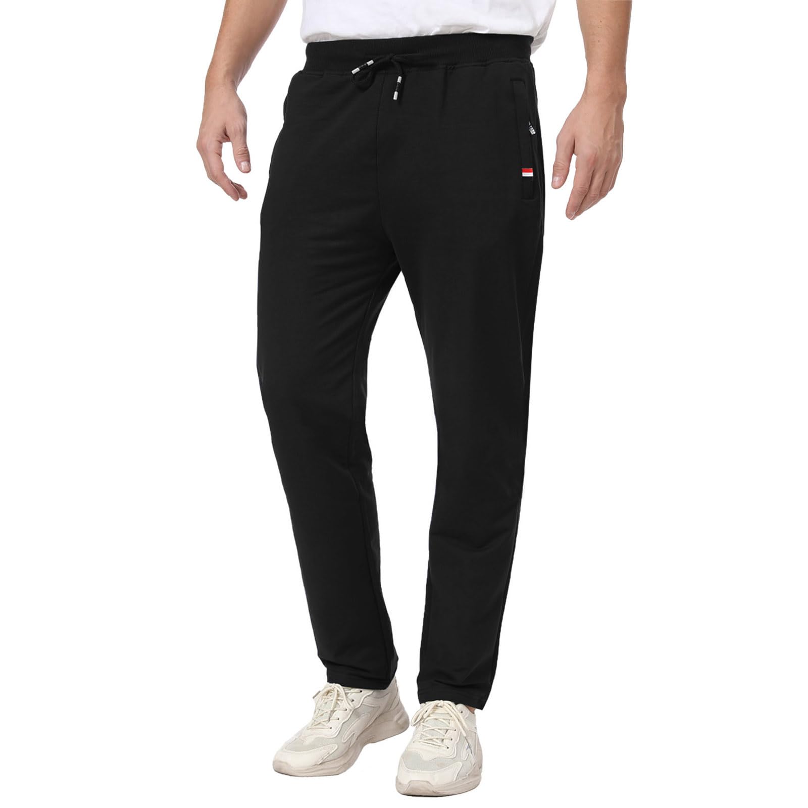 JustSun Jogginghose Herren Trainingshose Sporthose Herren Lang Freizeithose Baumwolle mit Reissverschluss Taschen Schwarz L 4