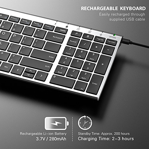 Wireless Keyboard Mouse, Jelly Comb 2.4GHz Ultra Slim Compact Full Size Rechargeable Wireless 