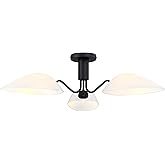 MEXO Modern Black 3-Light Ceiling Light with Opal White Glass Shade Semi Flush Mount Ceiling Light for Living Room Hallway Sp