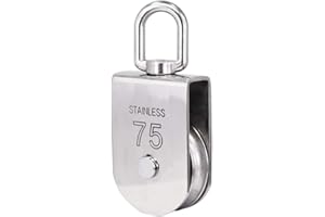 M75 Lifting Single Pulley Loading 1322 lbs, BNYZWOT Stainless Steel Heavy Duty Swivel Lifting Rope Pulley Block 75mm Pulley Hoists Roller, Work with 3/8 to 1/2 inch Ropes