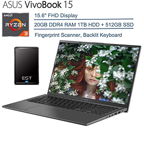 2020 ASUS VivoBook 15 15.6″ FHD Laptop Computer, AMD Ryzen 3 3200U (Beats i5-7200U) Up to 3.5GHz Processor, 20GB DDR4, 1TB HDD + 512GB SSD, AC WiFi, Windows 10 + EST 500GB External Hard Drive
