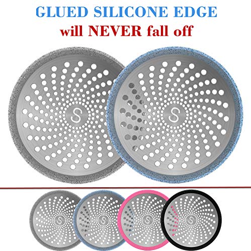 Shower Drain Hair Stopper | Bathroom Stall Drain Catcher Trap Cover Strainer Protector Cover Stopper Bathtub Collector, Stainless Steel - Silicone and Silver Glitter, 4.7 Inches - Only for FLAT drains