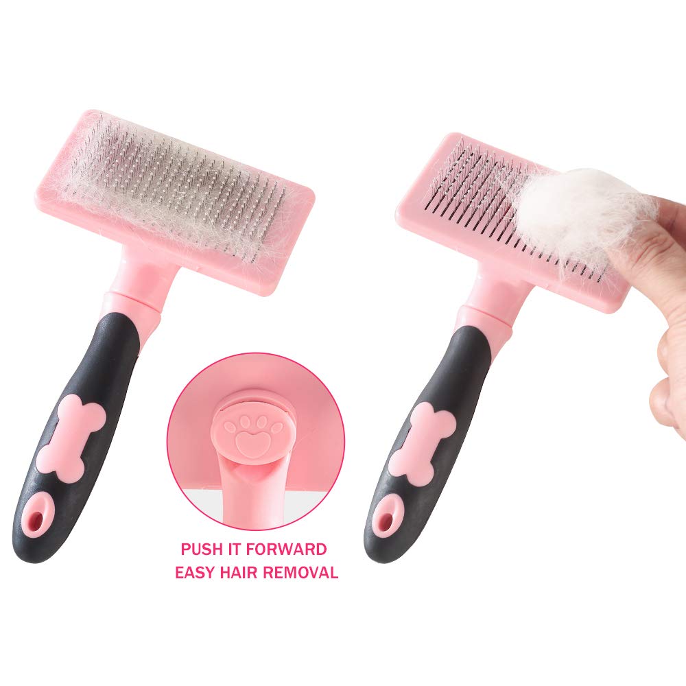 HATELI Self Cleaning Slicker Brush for Cat & Dog - Cat Grooming Brushes for Shedding Removes Mats, Tangles and Loose Hair Suitable Cat Brush for Long & Short Hair (Pink): Beauty