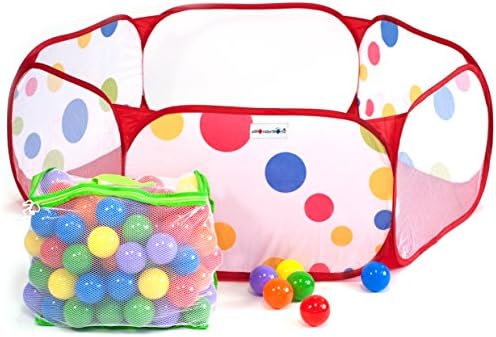 EWONDERWORLD Ball Pit Playpen Rainbow Pop Up Hexagon with 100 Ball Pit Balls and Carrying Tote Bag Set - Crush Proof Play Balls for Kids, Foldable Portable Play Area
