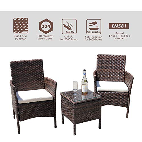 Dimar Garden 3 Piece Outdoor Rattan Patio Furniture Sectional Chair Wicker Patio Furniture Conversation Set Lawn Garden Pool Courtyard Coffee Table Backyard Weather Outdoor Patio Chair Mix Brown Patio Lawn Garden Patio