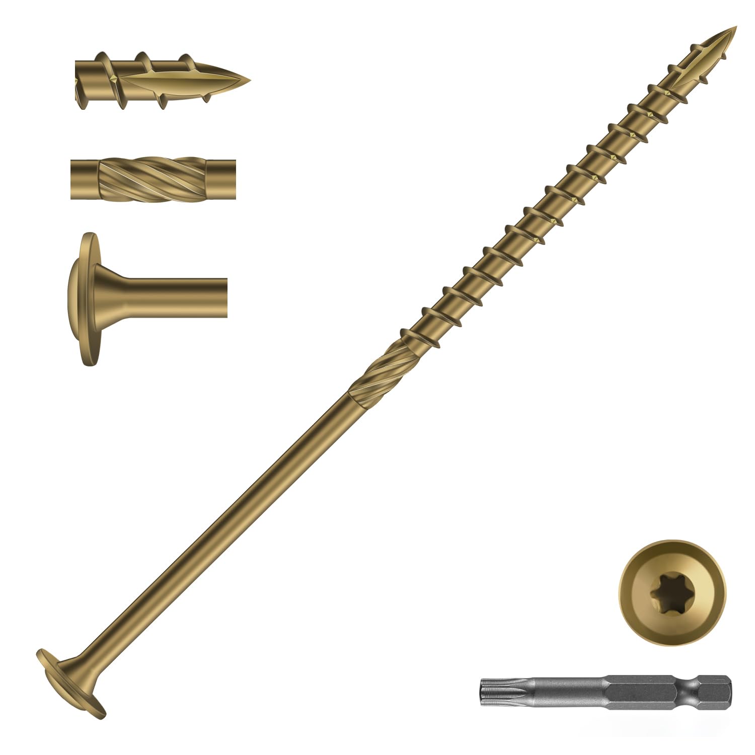Photo 1 of SG TZH #14 x 6 Inch Lag Screws (21Pcs) 1lb. Structural Wood Screw, Bronze, Carbon Steel, Washer Head, Rust Resistant epoxy Coated, T30 Star Bit