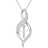 LWXIE Diamond Cross Necklace for Women 925 Sterling Silver Infinity/Butterfly/Heart/Jerusalem Cross Graduation Friendship Necklace Talisman Diamond Jewelry Pendant for Women
