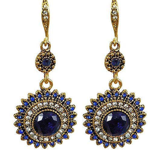 Bohemia national wind restoring ancient ways sunflower earrings (Gold Blue)