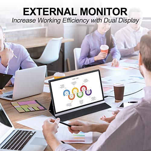 Portable Monitor - 15.6 Inch Portable Screen 1920×1080 Full HD IPS with USB-C/Type-C/Mini HDMI Suitable for Laptop, PC, MacBook Pro, Xbox, PS4, iPhone Series and Smart Phone with Type-C Full Function