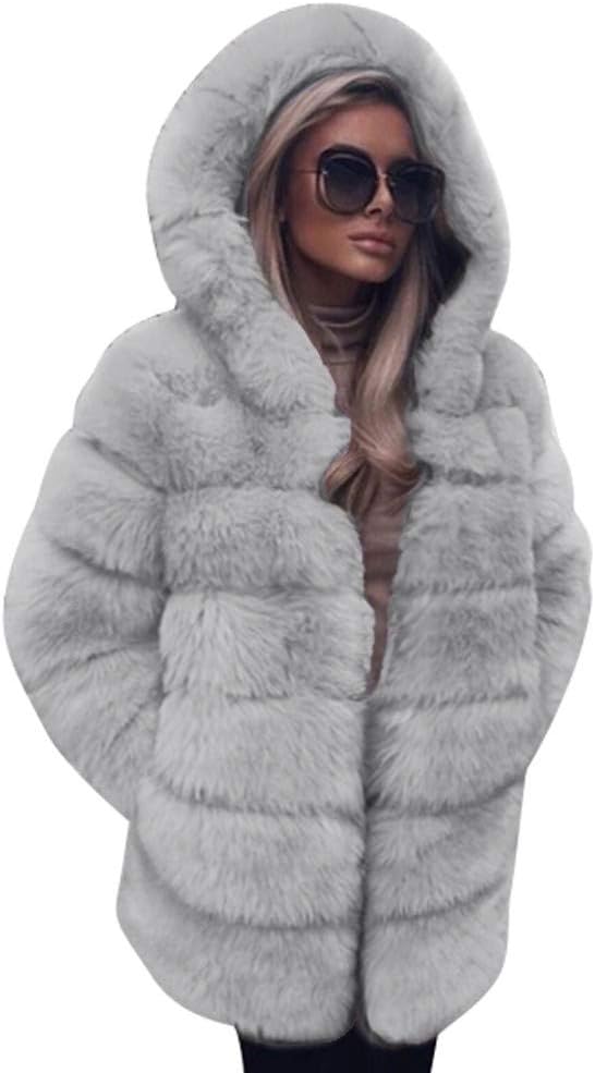 Women Fluffy Coat,Popular Fleece Warm Outwear Long Sleeve Hooded Cardigan Oversize Luxury Faux Fur Jacket