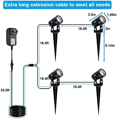 VOLISUN Spotlights Out of doors Panorama Lights with Transformer,66ft Cable IP65 Waterproof 12V Low Voltage with Stakes Heat White Panorama Lighting for Out of doors Backyard Yard （4-in-1）