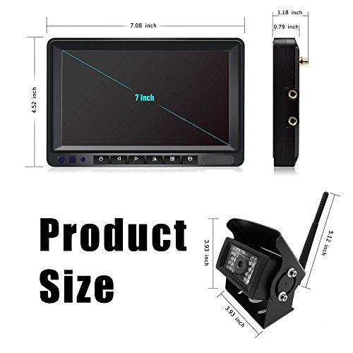 Digital Wireless Backup Camera System Kit HD Waterproof Strong Anti-interference 7 inch LCD With Night Vision Rear View Reversing Security Monitor Set For Truck/Trailer/Van/Bus/RV (7 inch)