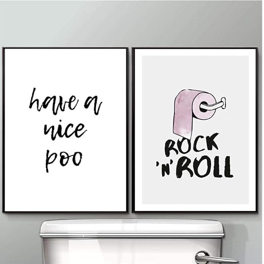 Fangyuan Lustige Toilette Poster Badezimmer Wandkunst Druckt Rock N Roll Minimalismus Leinwand Malerei Haben Ein Schones Poo Zeichen Home Decor 40x50cmx2 No Frame Amazon De Kuche Haushalt