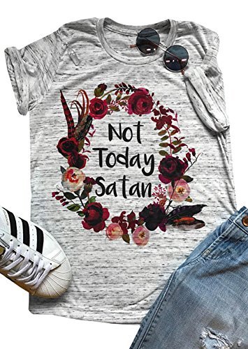 Amazing Speed Womens Short Sleeve T-Shirt Not Today Satan Letters Printed Causal Tops Blouse (Gray, M)