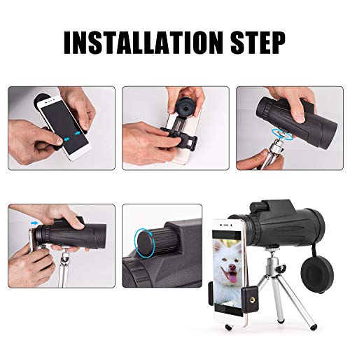 Monocular Telescope, 12x50 Compact Monocular Scope with Smartphone Mount & Tripod for Adults Bird Watching Hunting Concerts Traveling Wildlife Scenery