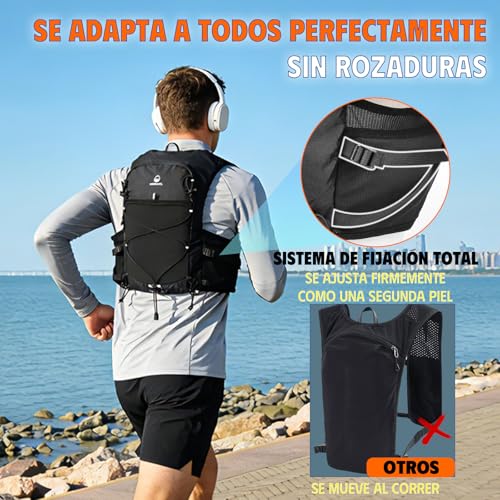 ONETOALL Men's Women's Running Vest with 2 Bottles 500 ml and Rechargeable LED Light, Hydration Trail Running Vest, Hydration Backpack Running Vest for Running, Hiking, Mountain