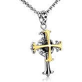 VXGold Cross Necklace for Men Women stainless steel with 18K Real Gold Plated + 2.55 carats facet Nature Onyx Stone, Quality Pendant on ball chain, 20inch 22inch 24inch