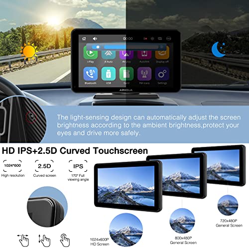 APHQUA Portable Wireless Apple Carplay and Android Auto7 Inch IPS HD