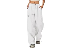 GENERIC Girls Parachute Cargo Pants Elastic High Waist Drawstring Jogger Trousers Y2k Casual Loose Aesthetic Streetwear Sweatpants