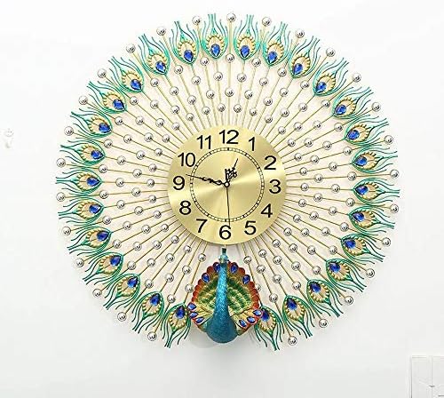 Kuku Home Entrance Wall Clock Three-Dimensional Peacock Open Wall Clock Hotel Decoration Clock Table Living Room Electronic Clock Decoration Mute Wall Charts Time (Color : Silver)