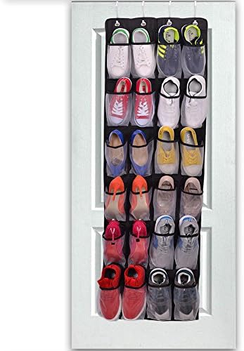 COMFITS 24 Large Mesh Pockets - OVER THE DOOR SHOE RACK and Closet Organizer System for Maximizing Storage,4 Customized Over the Door Hooks